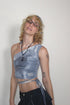 TIE-DYE ASYMMETRY WRAP TANK TOP -INDIGO-